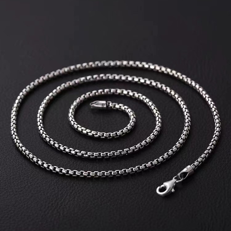 Geometric Circle Box Chain 925 Sterling Silver Necklacee view 4