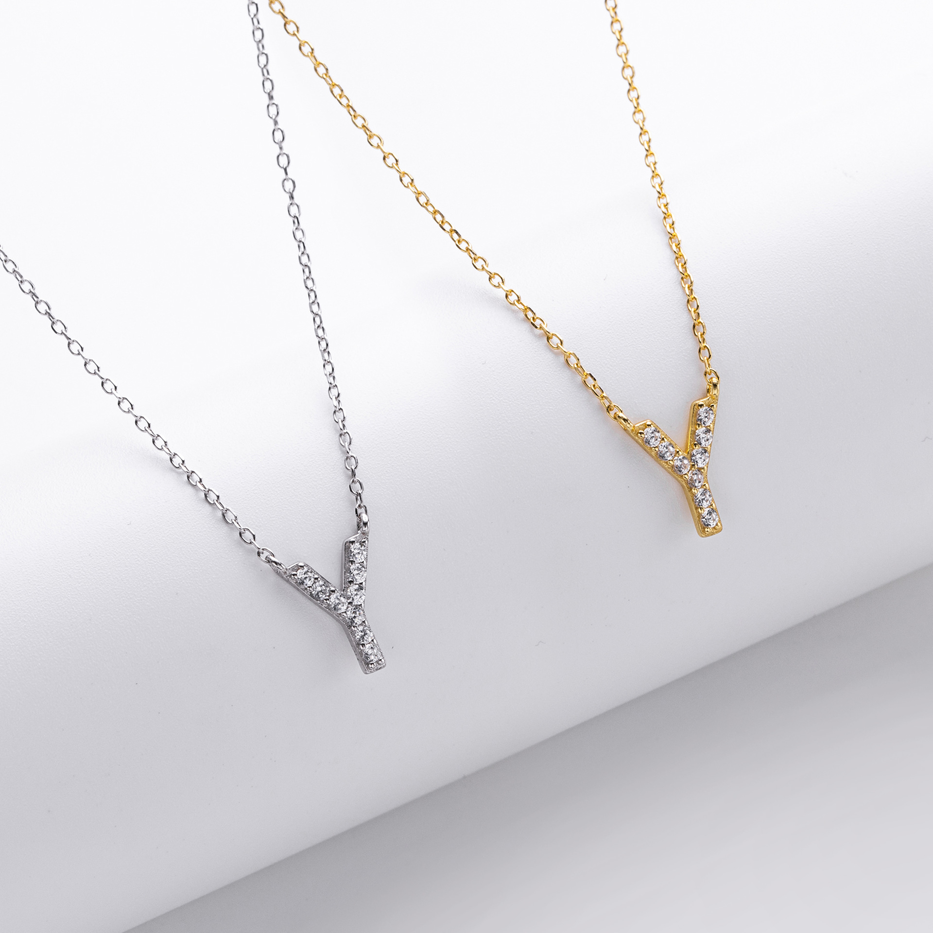 A To Z Initial Letter Amazing Crystals 925 Sterling Silver Chain Necklace White Gold And Yellow Gold Alphabet Collarbone Necklace For Women Holiday Gift Fashion Jewelry view 2