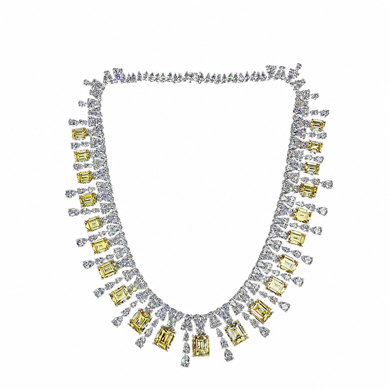 Inlaid with yellow emeralds and pear-shaped Amazing Crystals 925 sterling silver Necklace view 2