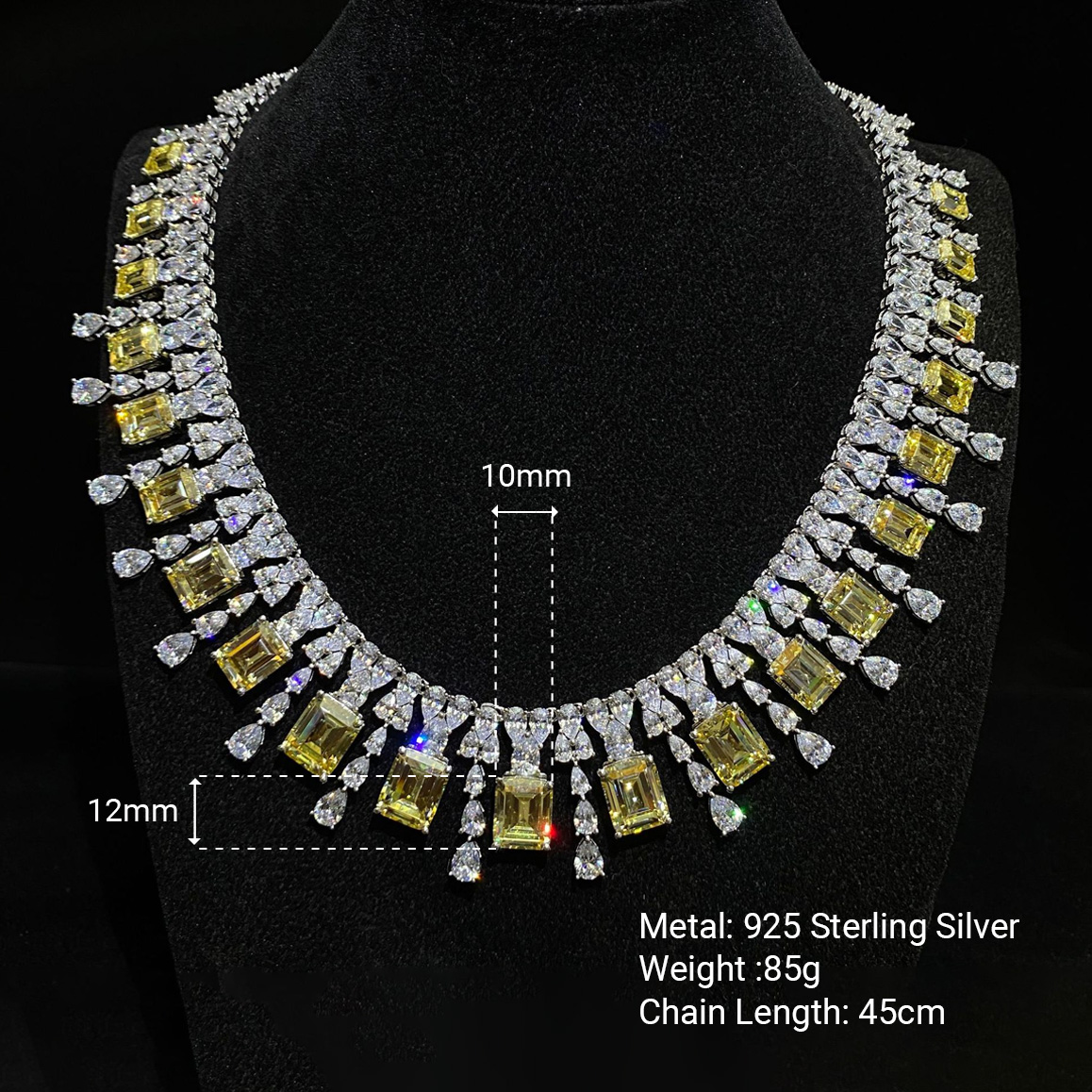 Inlaid with yellow emeralds and pear-shaped Amazing Crystals 925 sterling silver Necklace view 5