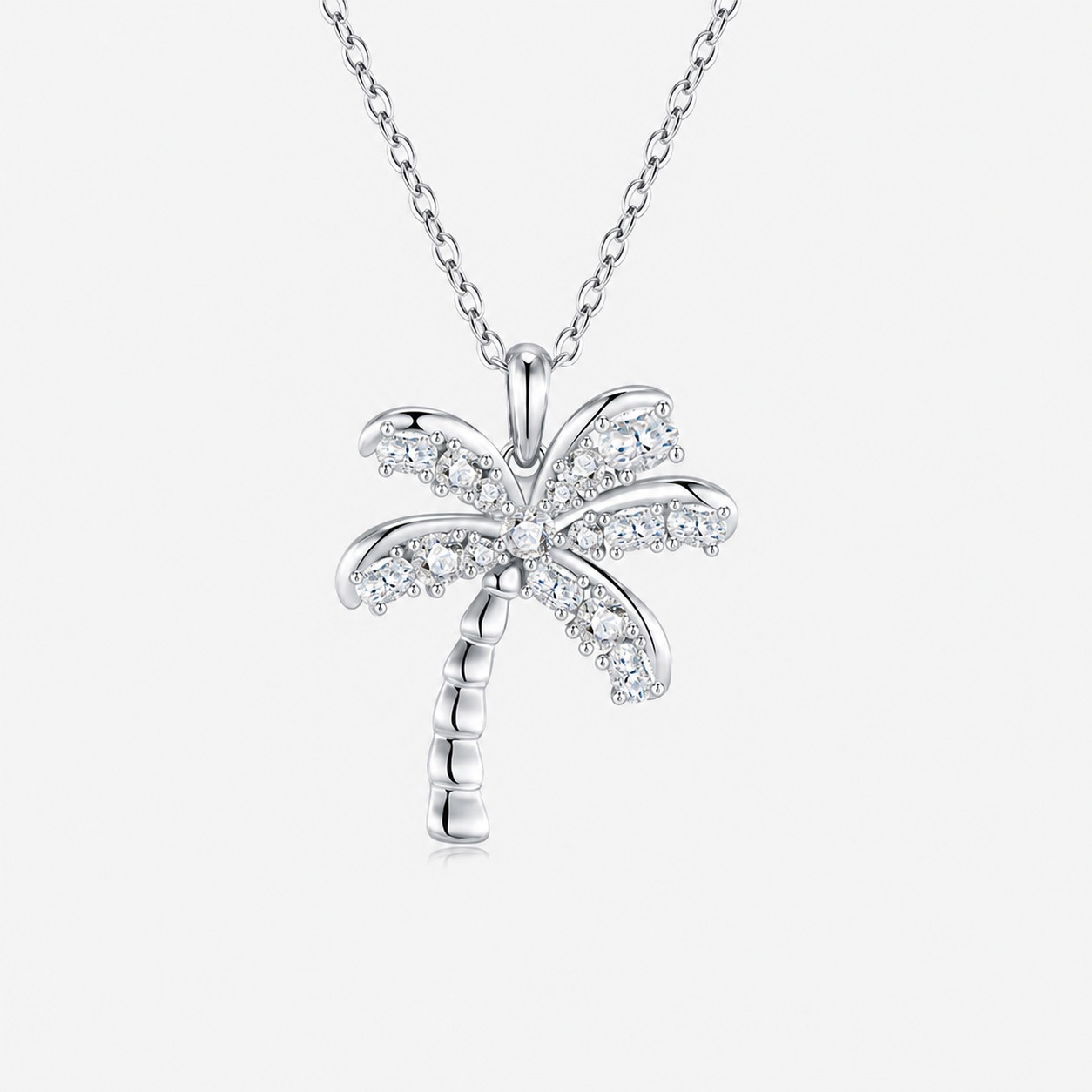 Palm Tree Morganite 925 Sterling Silver Necklace Tropical Coconut Tree Collar Necklace view 2