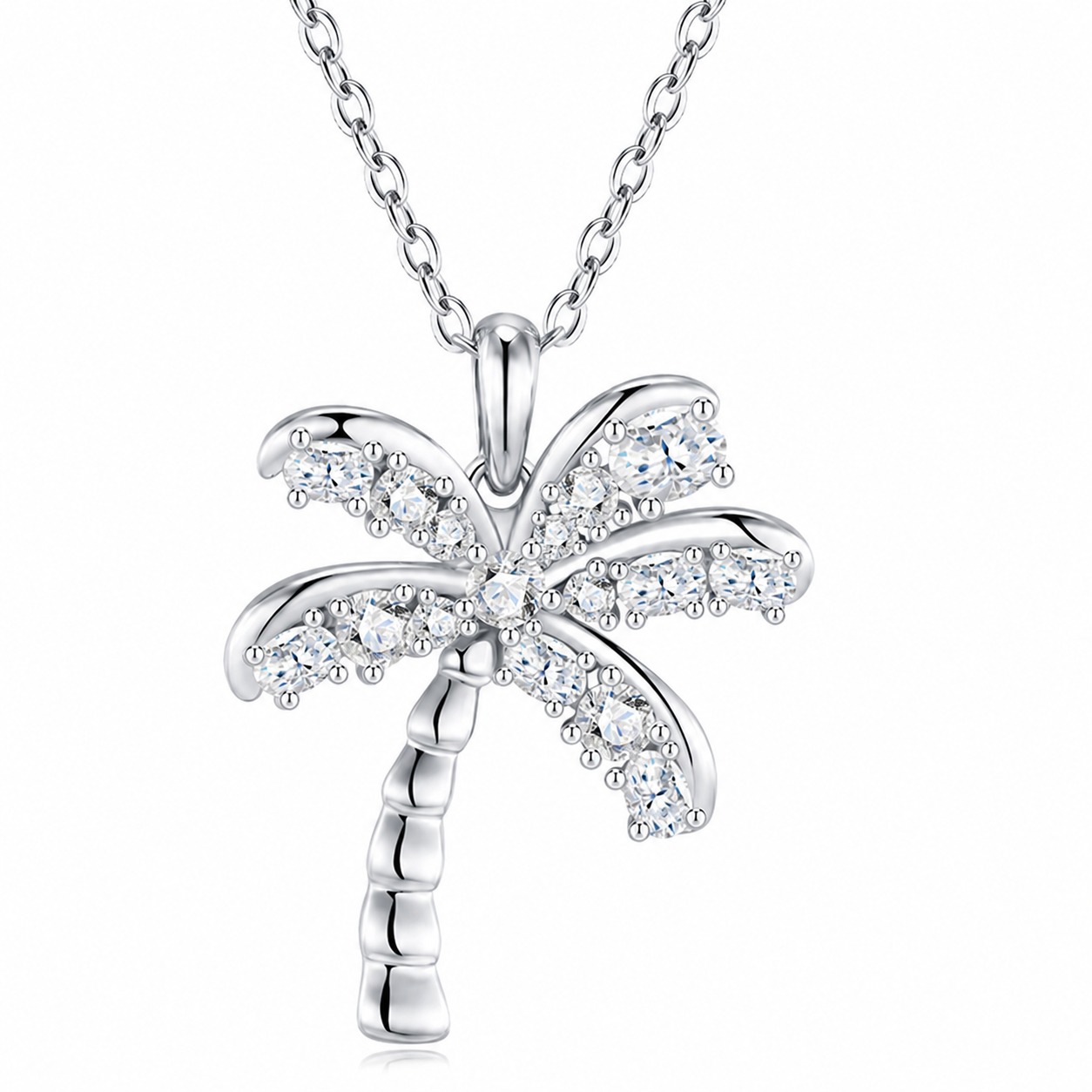 Palm Tree Morganite 925 Sterling Silver Necklace Tropical Coconut Tree Collar Necklace view 3