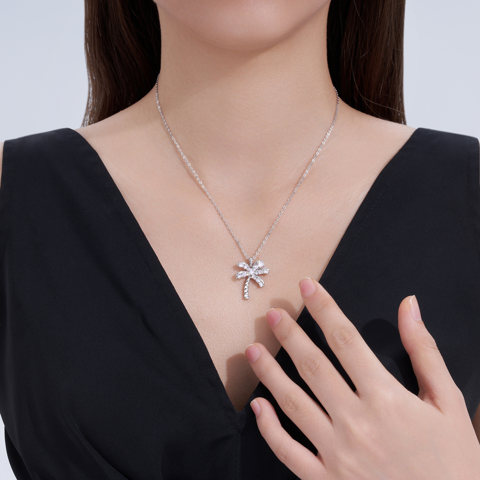Palm Tree Morganite 925 Sterling Silver Necklace Tropical Coconut Tree Collar Necklace view 5
