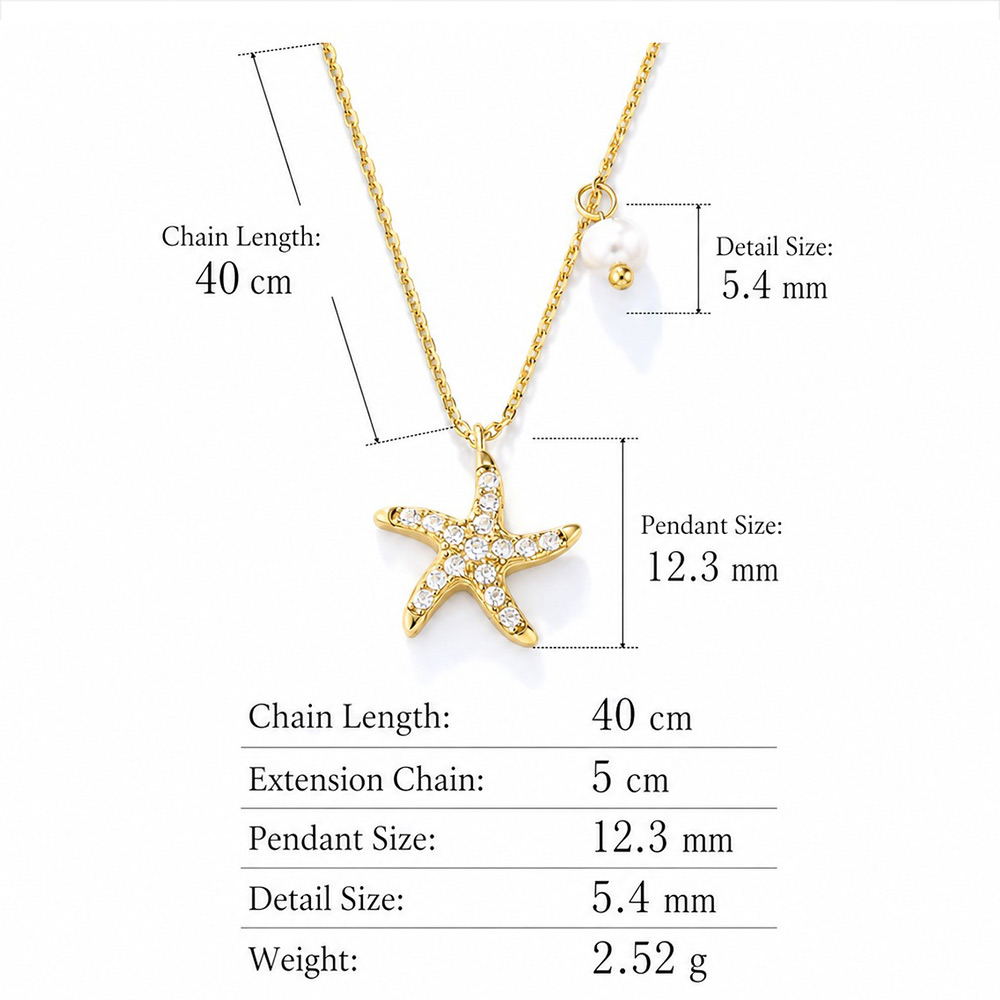 Starfish Pearl Amazing Crystals 925 Sterling Silver Elegant Short Collar Chain Necklace view 6