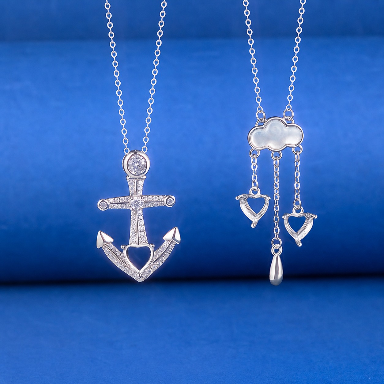 Anchor shaped and cloud-shaped pendant necklace for DIY Hollow stone inlay 925 sterling silver cross chain Necklace view 2