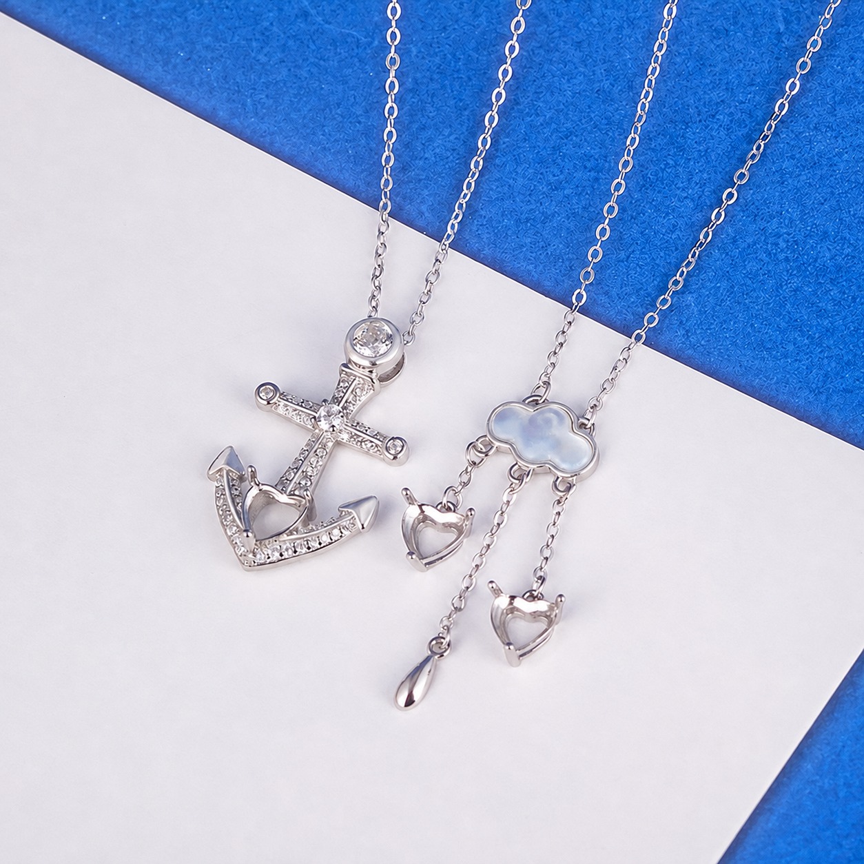 Anchor shaped and cloud-shaped pendant necklace for DIY Hollow stone inlay 925 sterling silver cross chain Necklace view 3