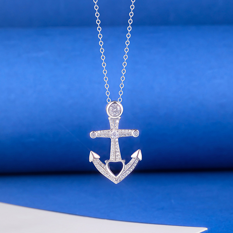 Anchor shaped and cloud-shaped pendant necklace for DIY Hollow stone inlay 925 sterling silver cross chain Necklace view 4