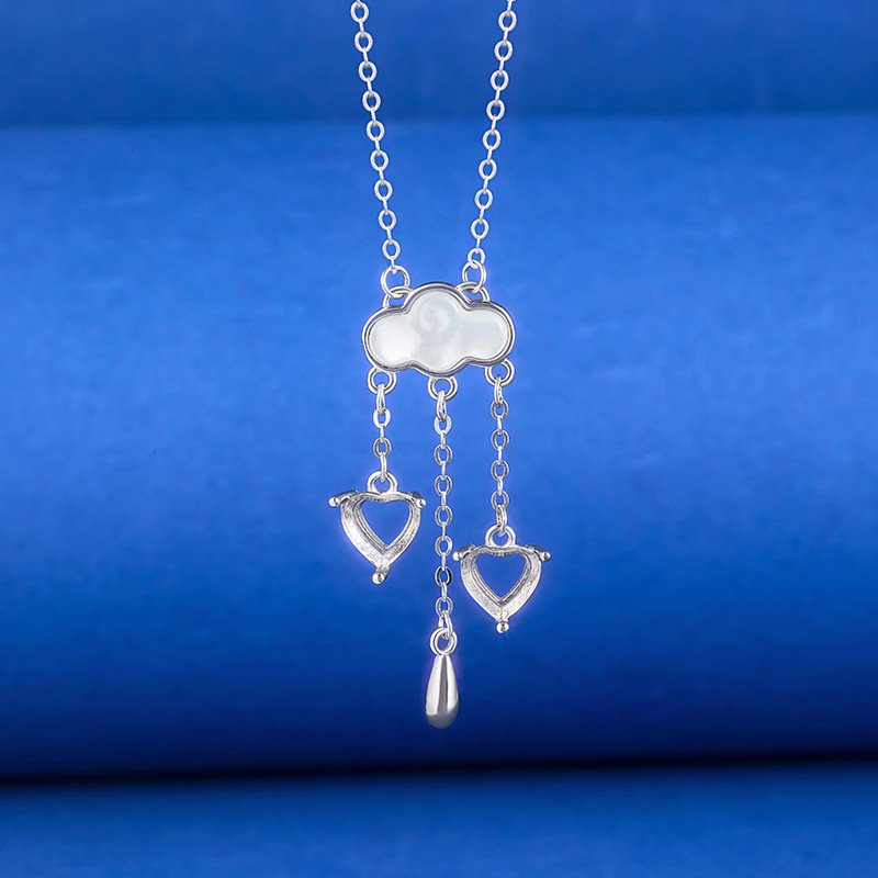 Anchor shaped and cloud-shaped pendant necklace for DIY Hollow stone inlay 925 sterling silver cross chain Necklace view 5