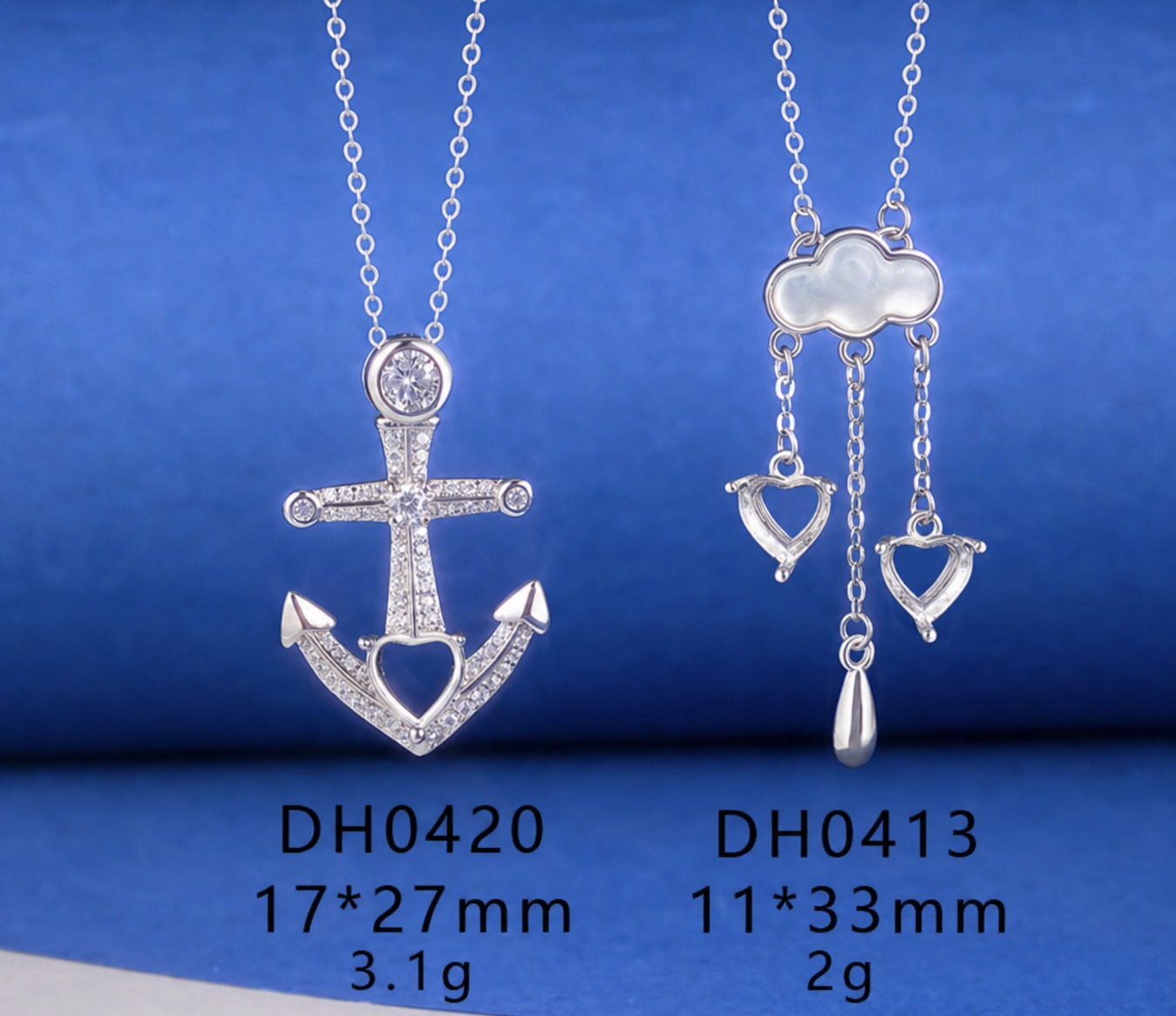 Anchor shaped and cloud-shaped pendant necklace for DIY Hollow stone inlay 925 sterling silver cross chain Necklace view 6