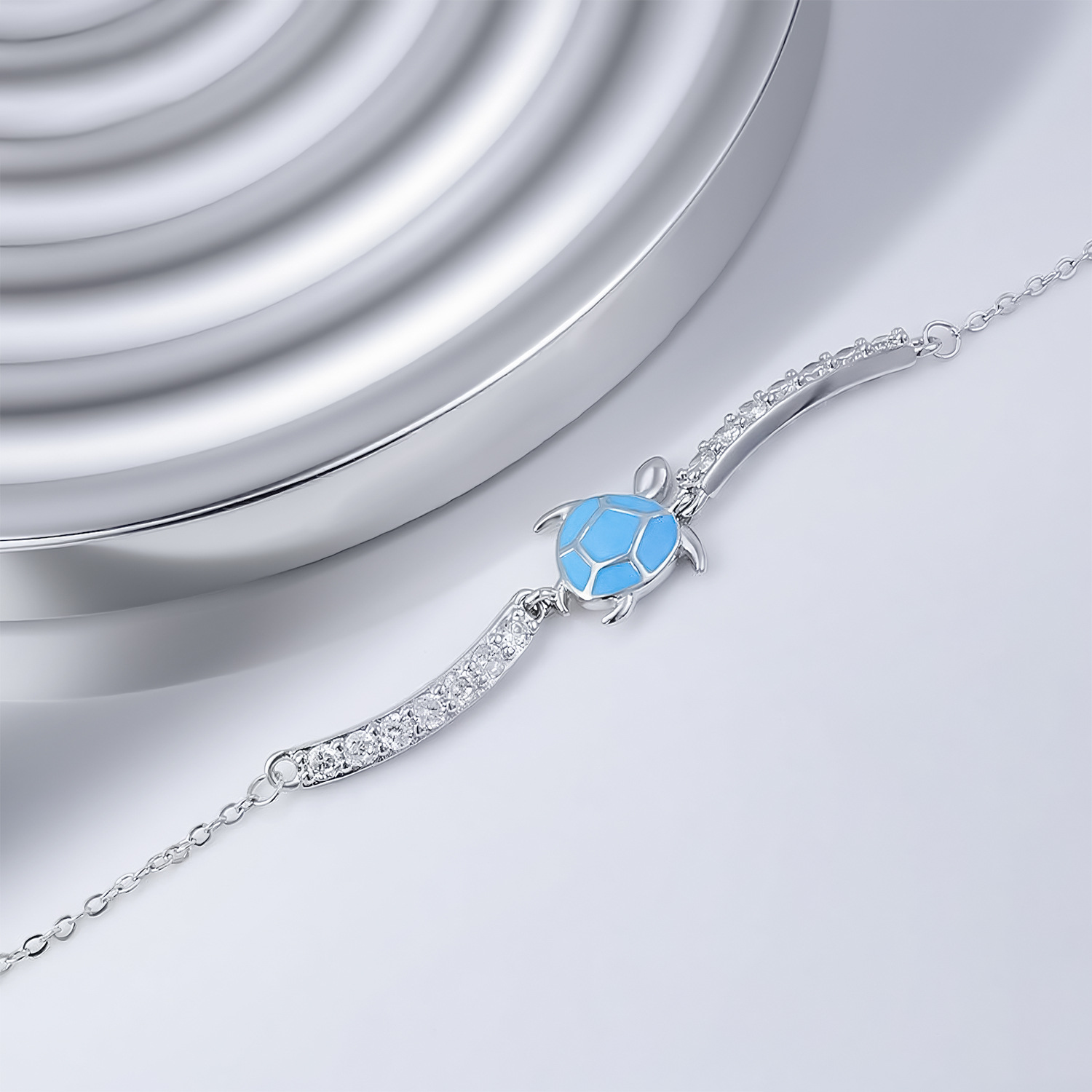 Blue sea turtle Amazing Crystals cute animal 925 sterling silver chain Bracelet view 2
