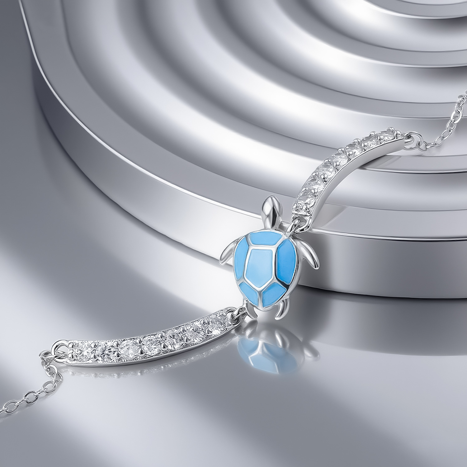 Blue sea turtle Amazing Crystals cute animal 925 sterling silver chain Bracelet view 3