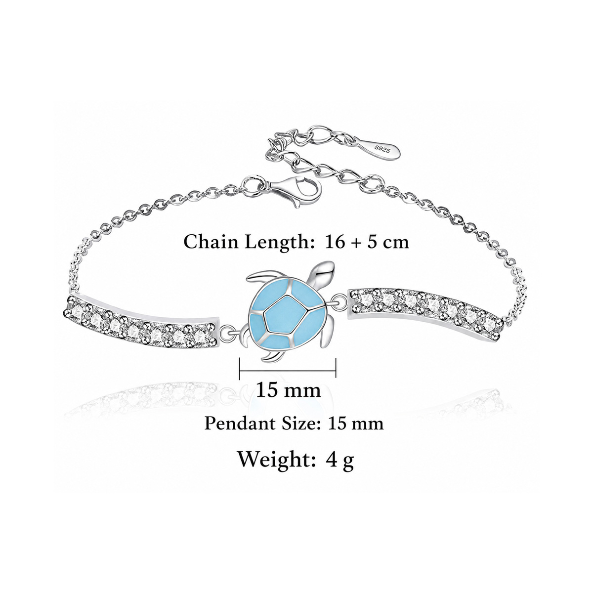 Blue sea turtle Amazing Crystals cute animal 925 sterling silver chain Bracelet view 4