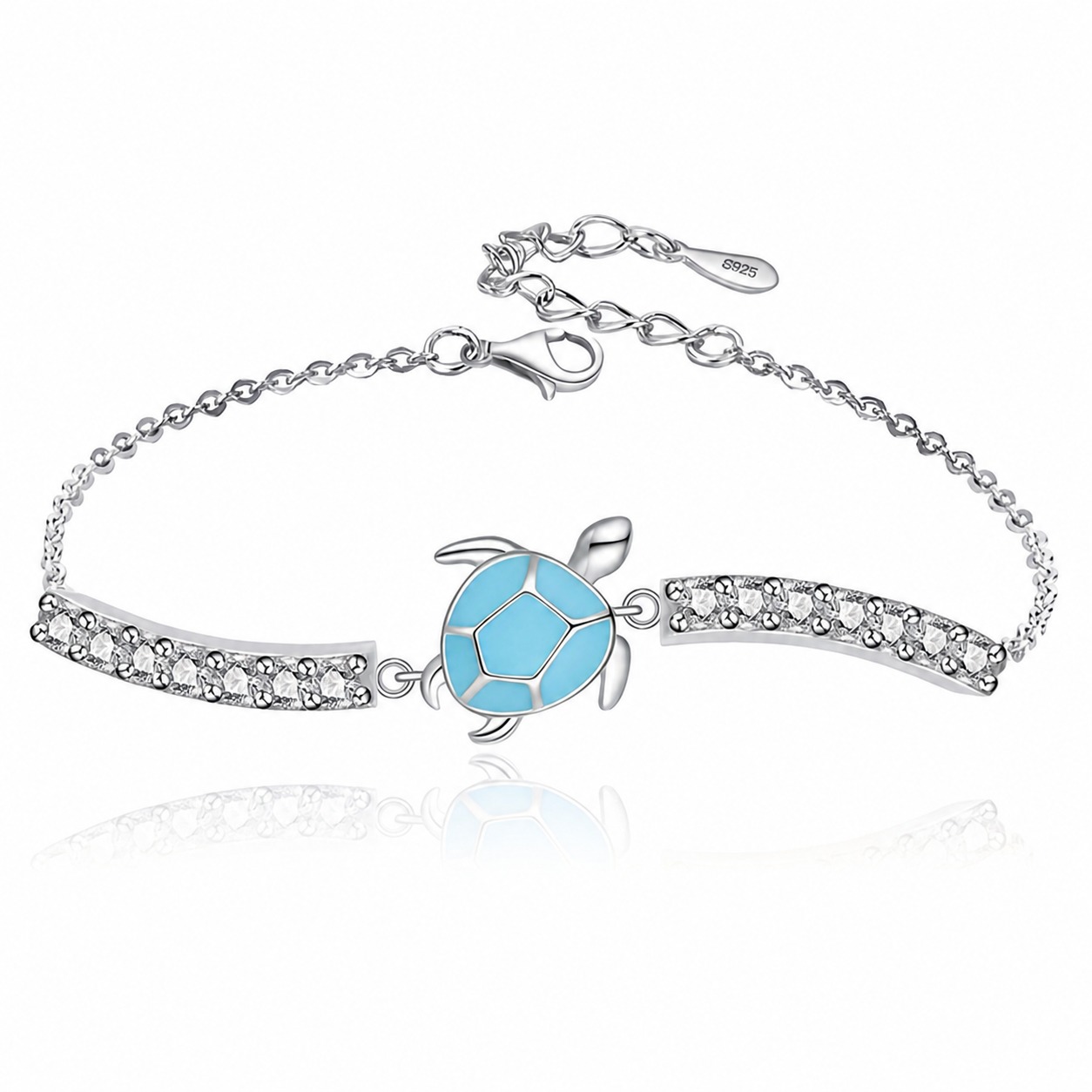 Blue sea turtle Amazing Crystals cute animal 925 sterling silver chain Bracelet view 5
