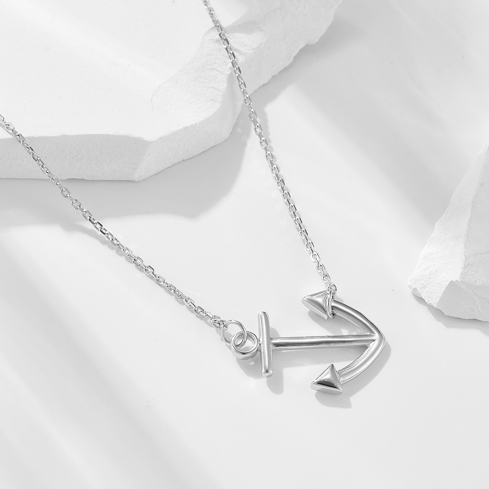 Simple Marine Style Anchor Pendant Jewelry 925 Sterling Silver Necklace view 3