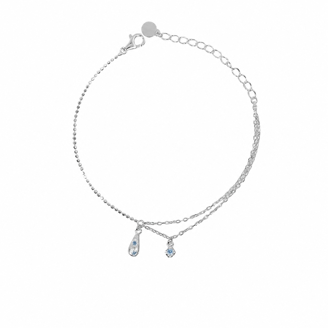 Amazing Crystals Teardrop Pendant: 925 Sterling Silver Minimalist Layered Teardrop Pendant with Double Chain Bracelet