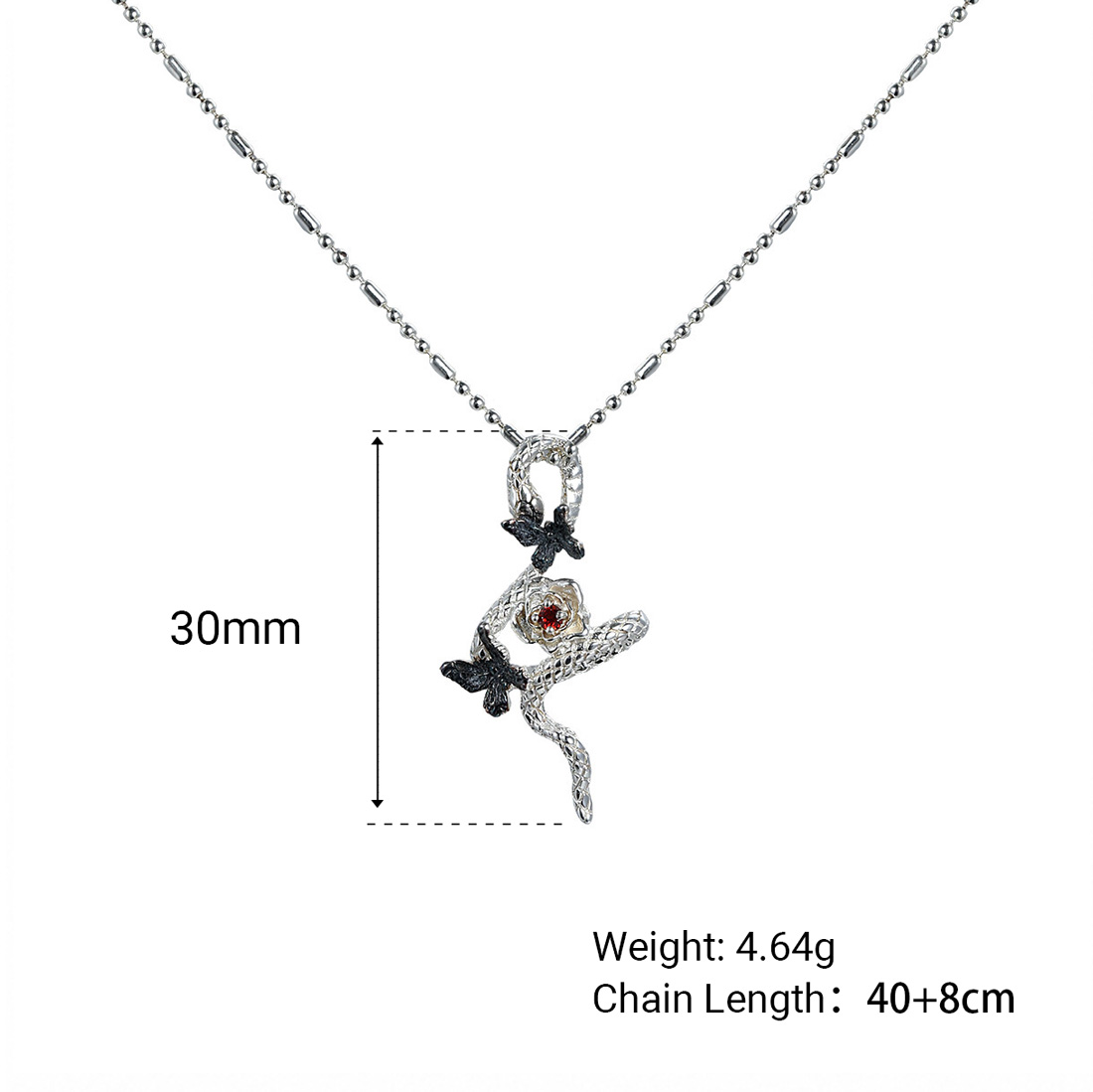 Snake Butterfly Zircon and Red Gemstone Flower Pendant on a 925 Sterling Silver Necklace view 6