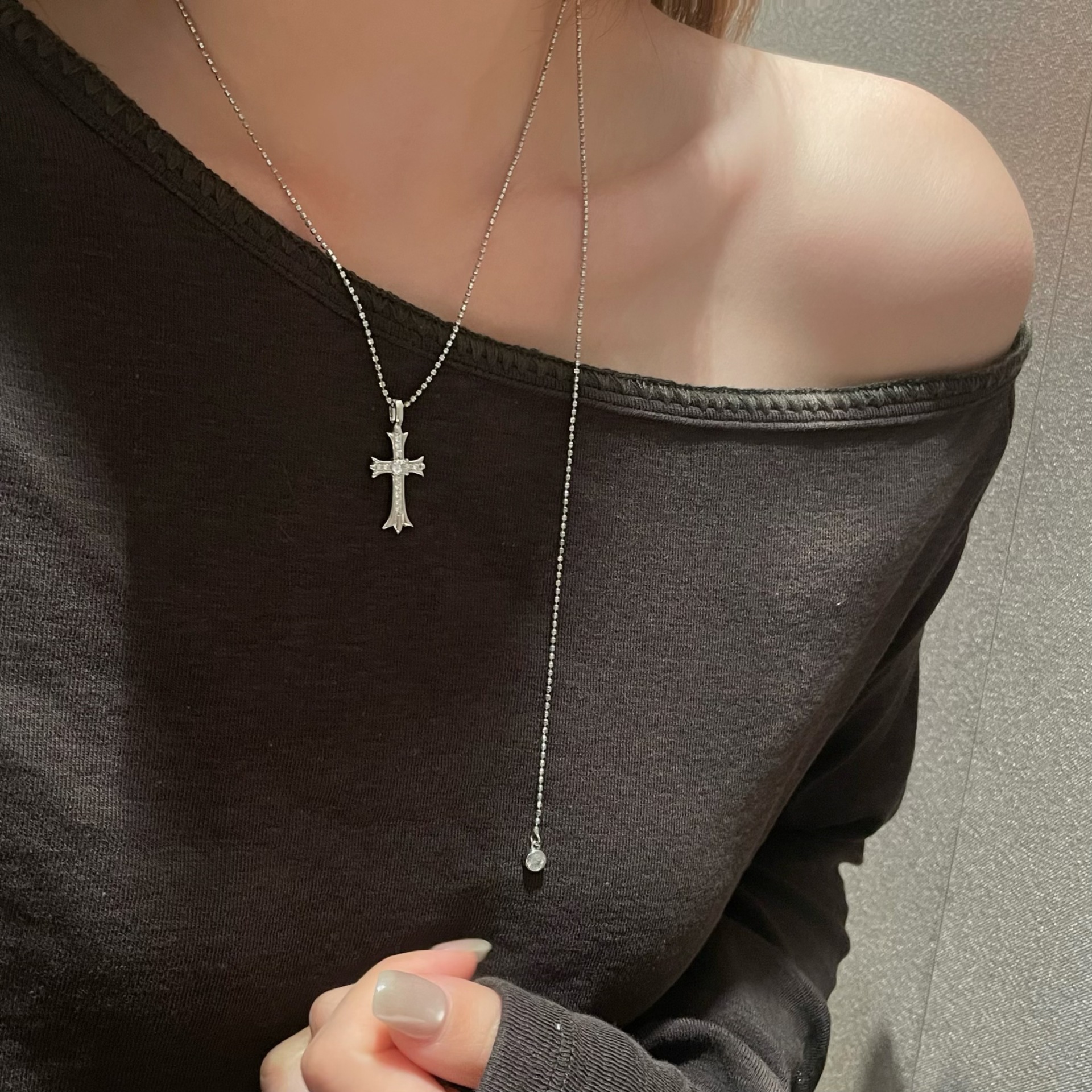 925 Sterling Silver Geometric Vintage Religious Cross Pendant Necklace with Purple or White Round Gemstone Accents view 4