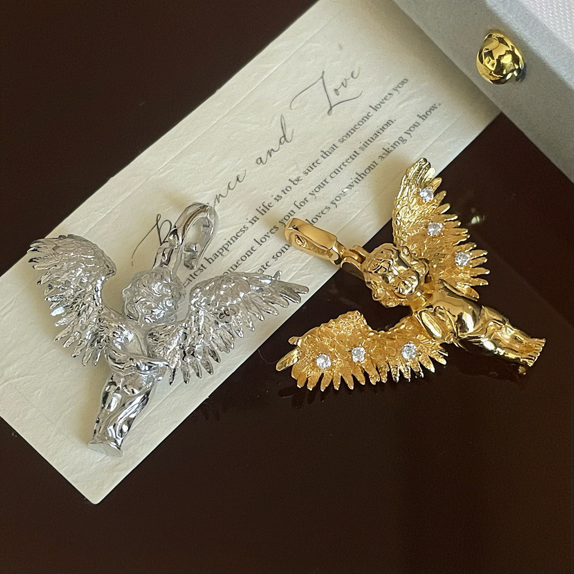 925 Silver Winged Cupid Angel Cubic Zirconium Fashion Necklace Pendant view 2