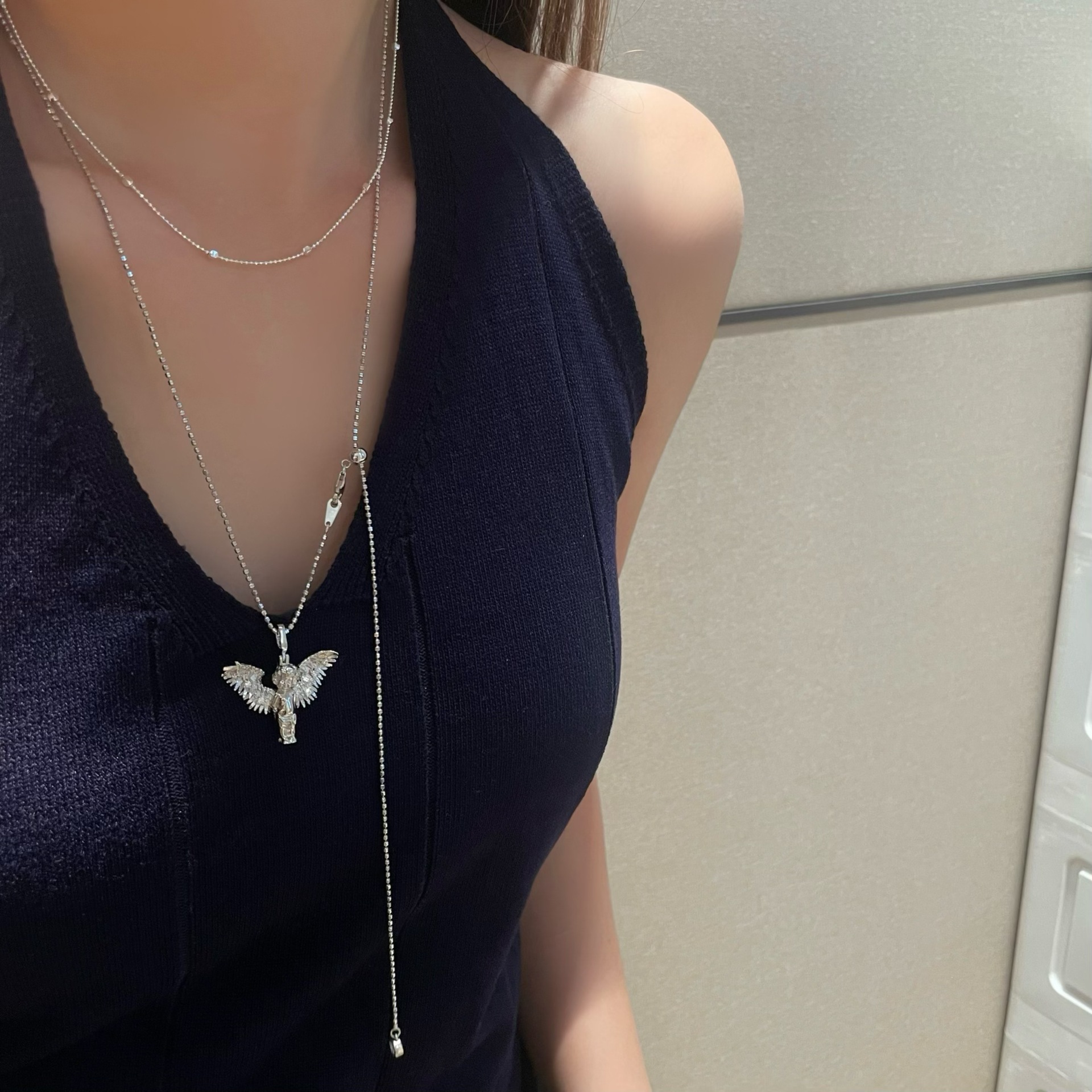 925 Silver Winged Cupid Angel Cubic Zirconium Fashion Necklace Pendant view 4