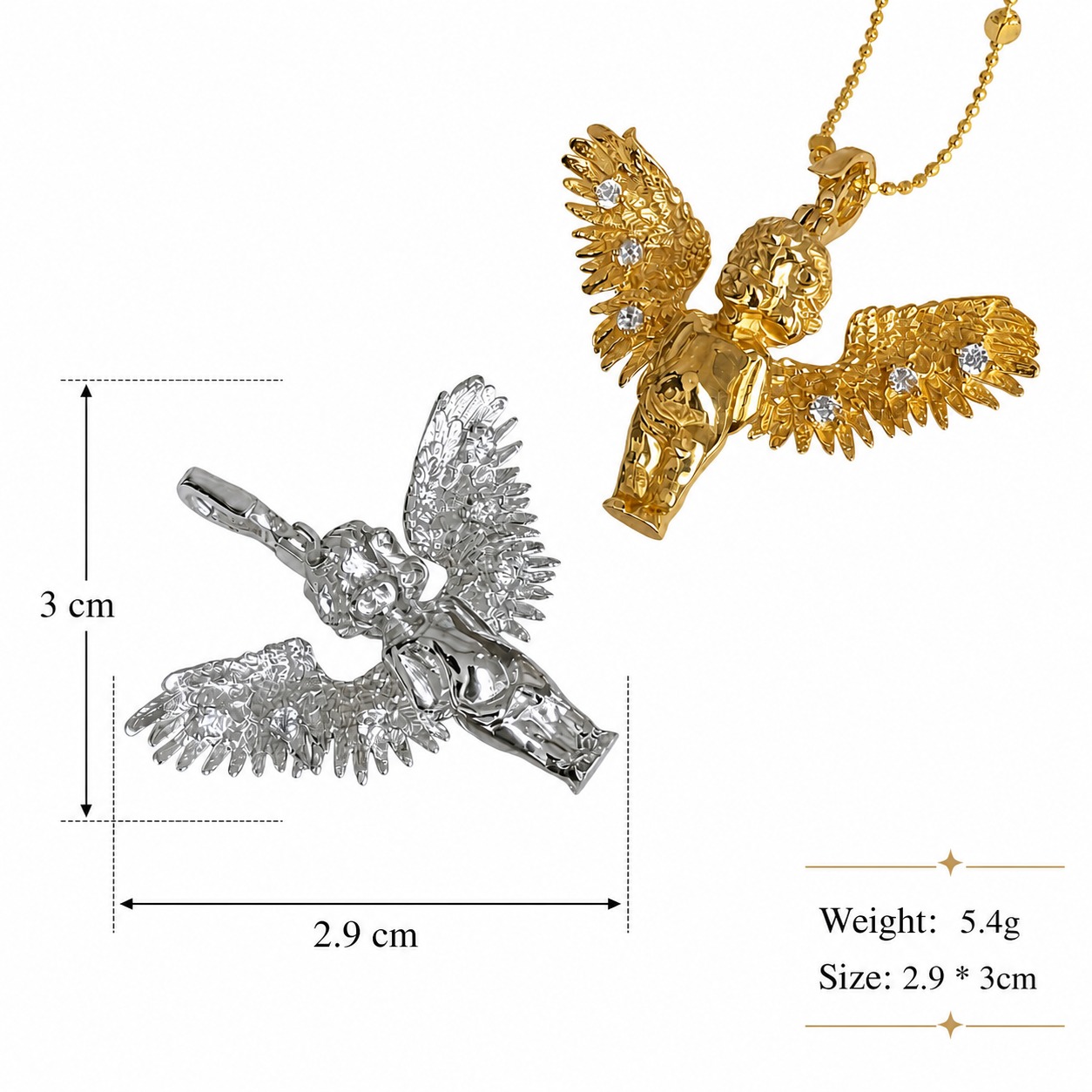 925 Silver Winged Cupid Angel Cubic Zirconium Fashion Necklace Pendant view 5