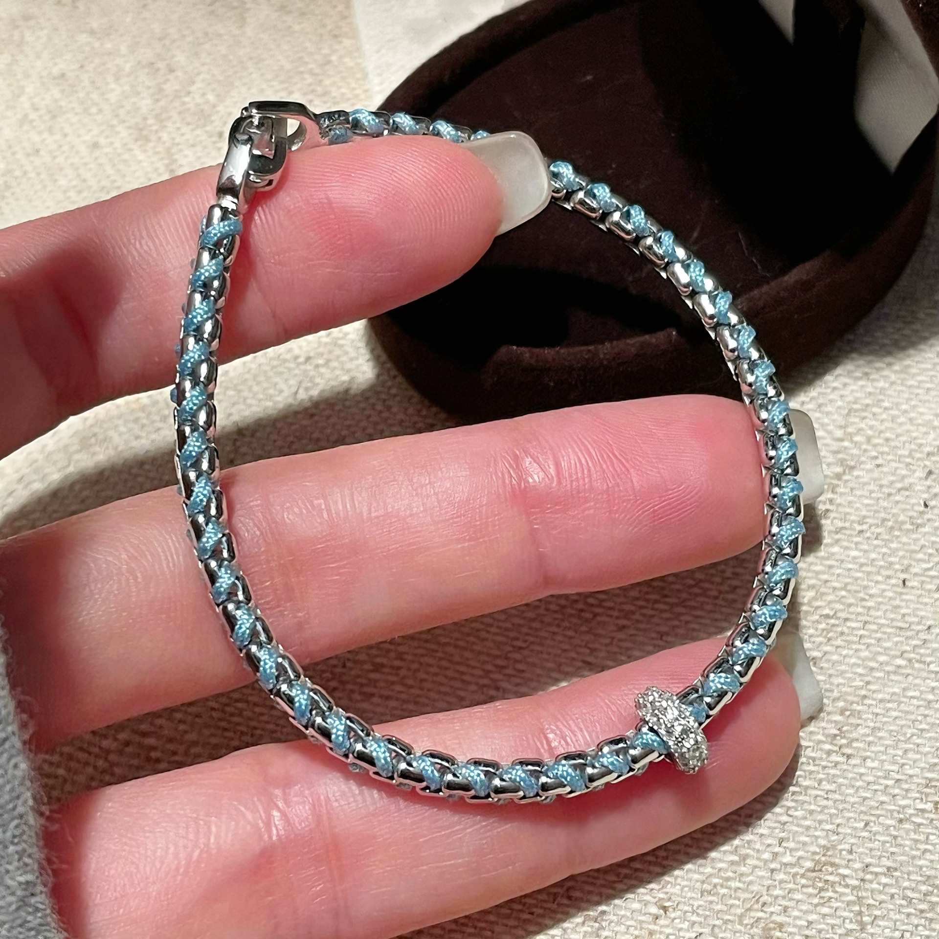 925 Sterling Silver Blue Vine Sparkling Zirconia Elegant Chain Bracelet view 2