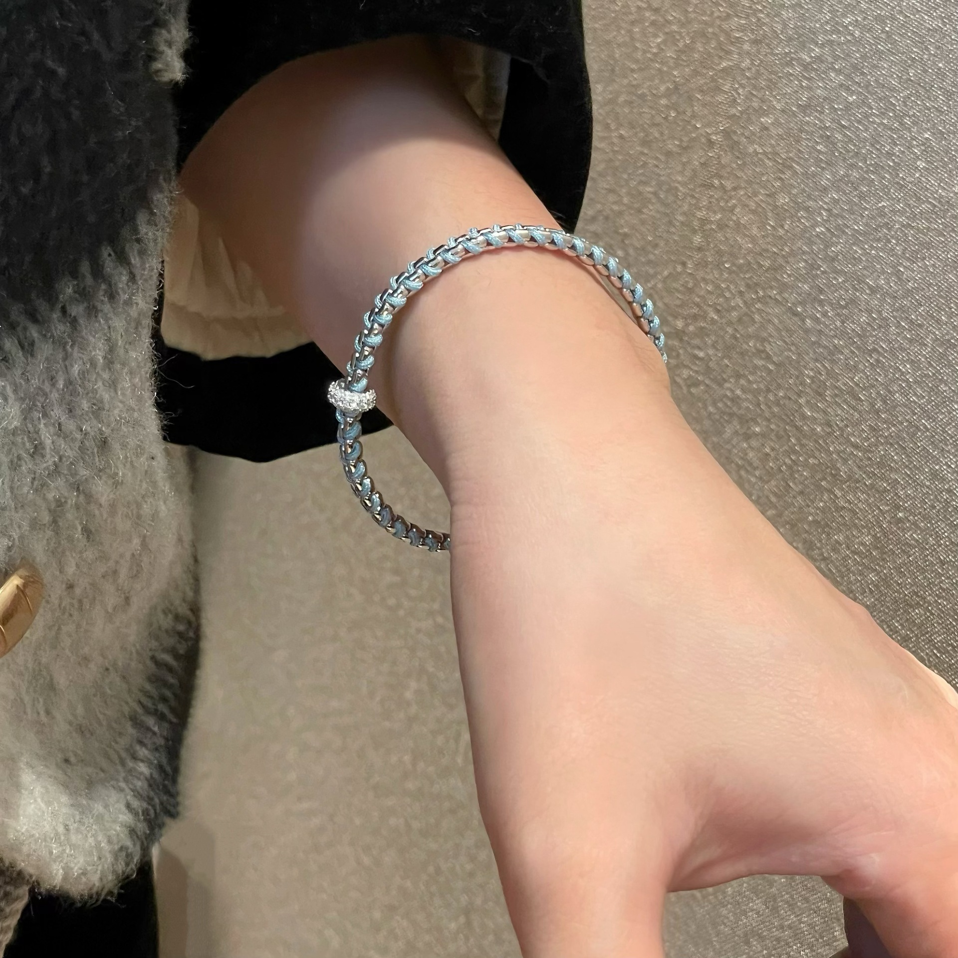 925 Sterling Silver Blue Vine Sparkling Zirconia Elegant Chain Bracelet view 4