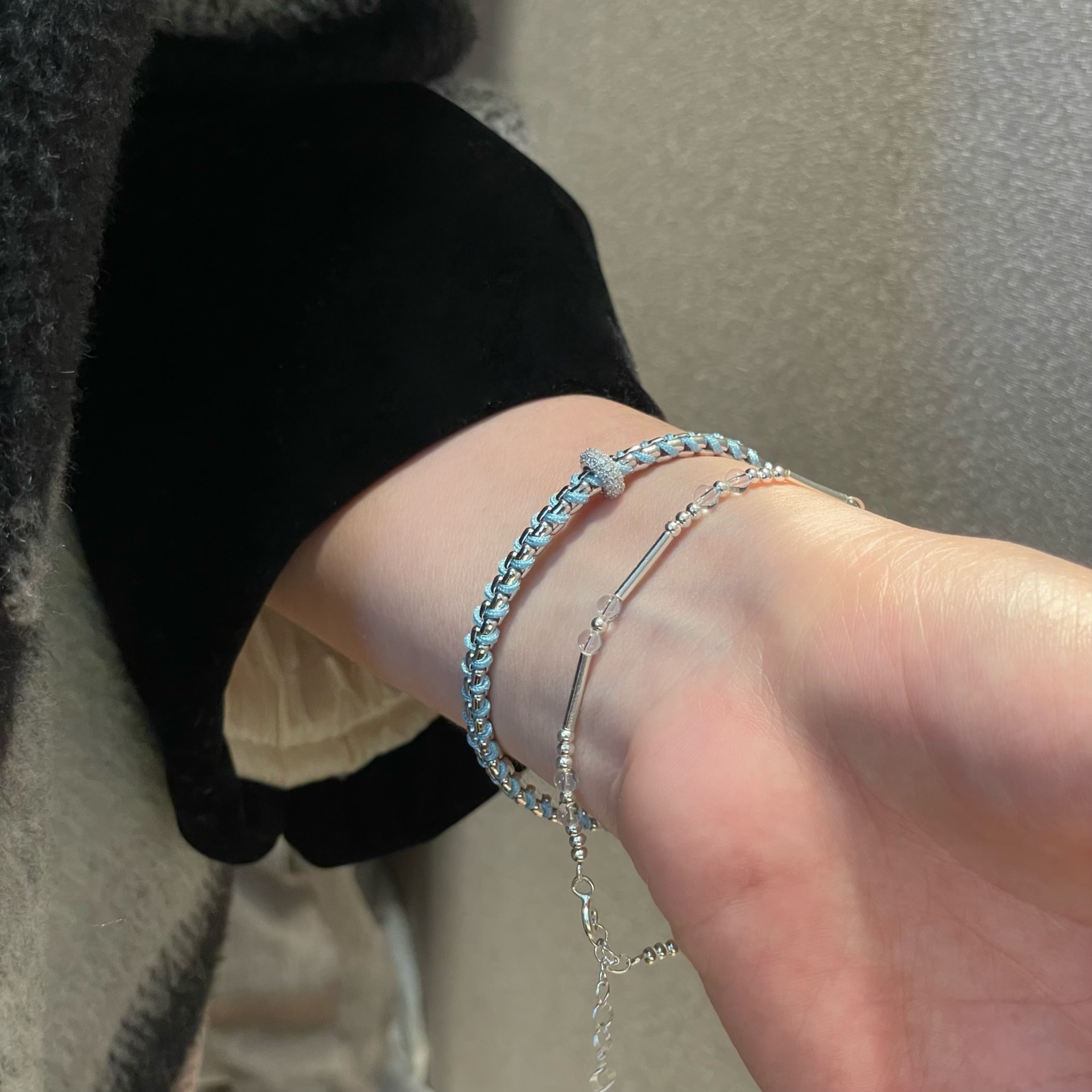 925 Sterling Silver Blue Vine Sparkling Zirconia Elegant Chain Bracelet view 5
