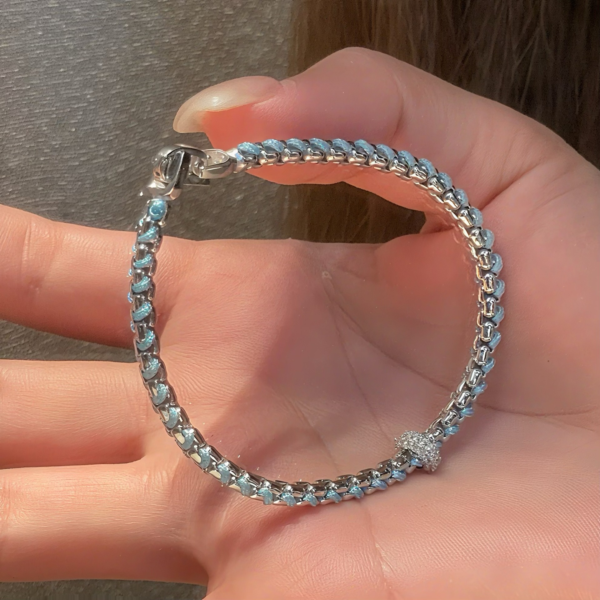 925 Sterling Silver Blue Vine Sparkling Zirconia Elegant Chain Bracelet view 6