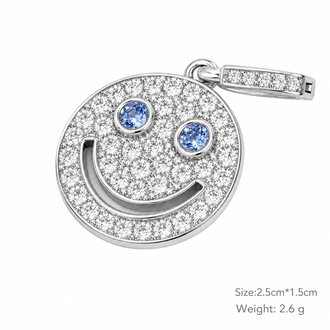 925 Sterling Silver Blue Smiley-Face Zirconia Round Elegant and Sweet Necklace Pendant view 7