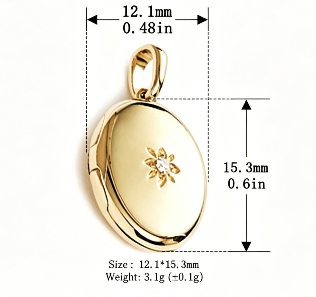 925 Sterling Silver Mini Delicate Single Oval Sunburst Flower Flip Locket Pendant view 6