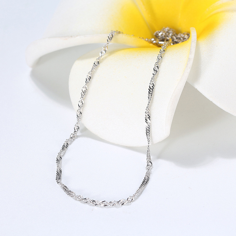 Pure Metal 925 Sterling Silver Water Wave Chain Necklace Mirror Polished Minimalist Geometric Collarbone Necklace view 4