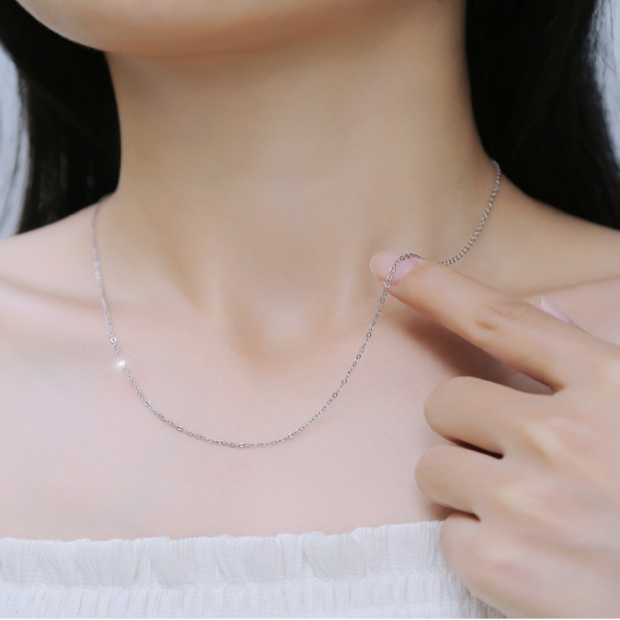Pure metal minimalism S925 pure silver chain necklace DIY plain chain women's Necklace view 3