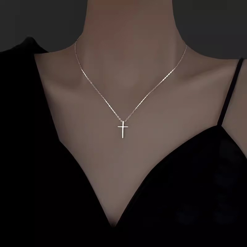 Minimalist Cross Pendant Necklace 925 Sterling Silver Geometric Chain Necklace view 4