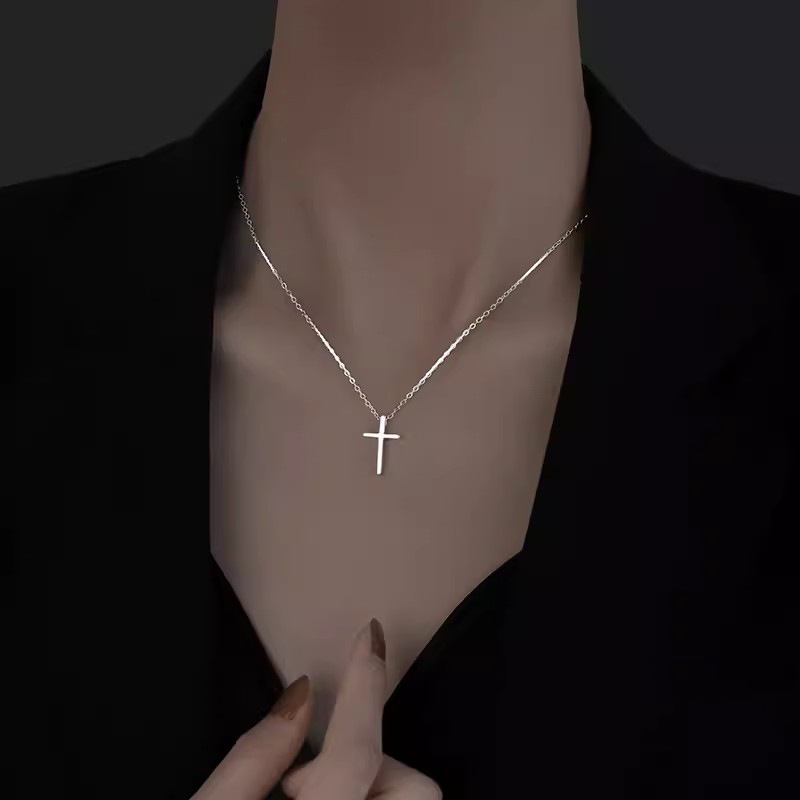 Minimalist Cross Pendant Necklace 925 Sterling Silver Geometric Chain Necklace view 5