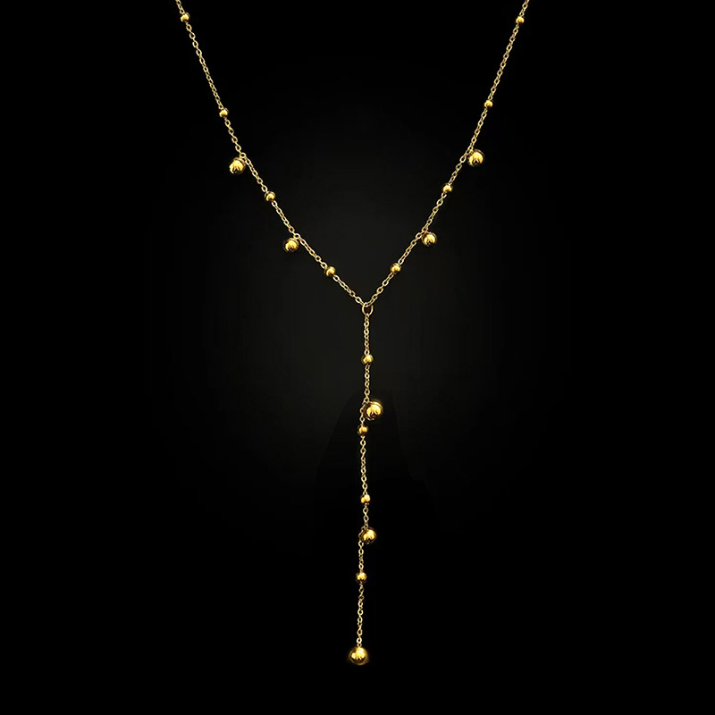 Pure Metal Geometric Tassel Bead Drop Y Necklace 925 Sterling Silver Long Flowing Chain Necklace view 3