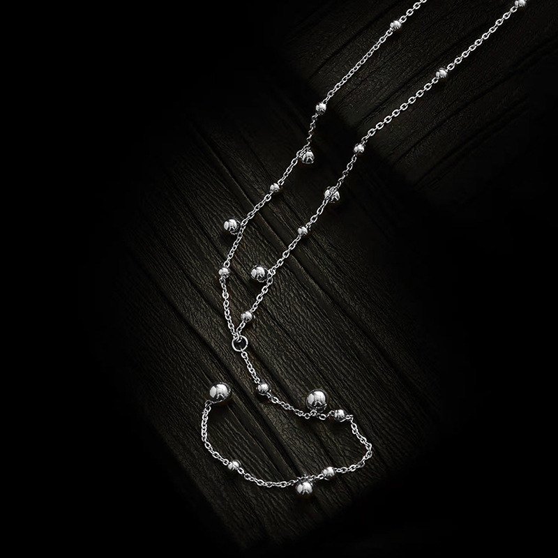 Pure Metal Geometric Tassel Bead Drop Y Necklace 925 Sterling Silver Long Flowing Chain Necklace view 5