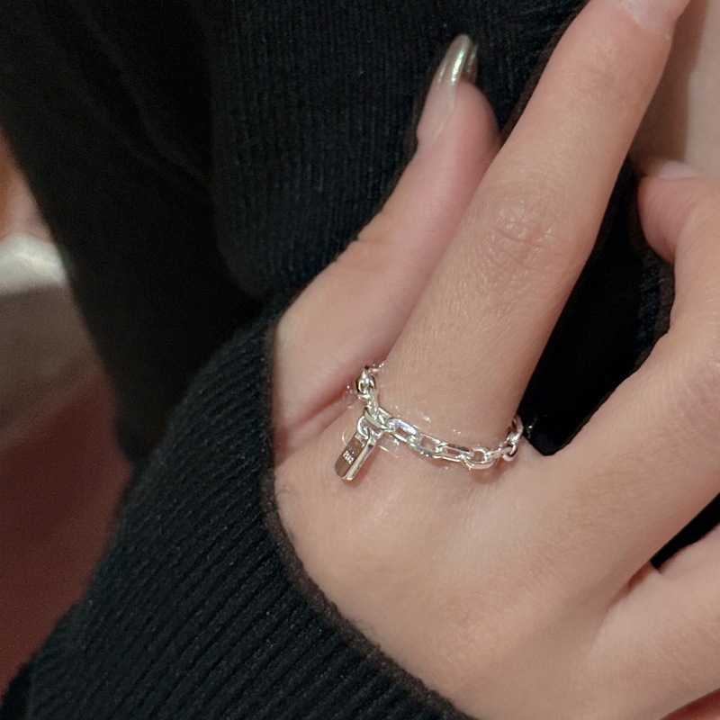 Minimalist Stackable Geometric Chain Link 925 Sterling Silver Ring view 2