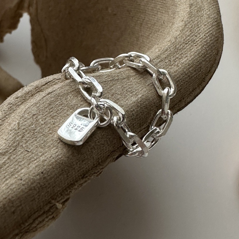 Minimalist Stackable Geometric Chain Link 925 Sterling Silver Ring view 4