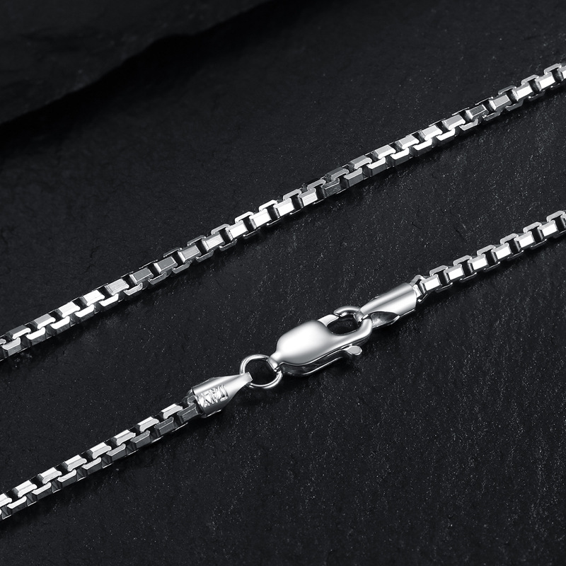 Pure Metal Geometric Box Chain Necklace Silver Color Solid 925 Sterling Silver Polished No Pendant Minimalist Unisex Short Chain Necklace 2mm Fashion Jewelry Gift view 2