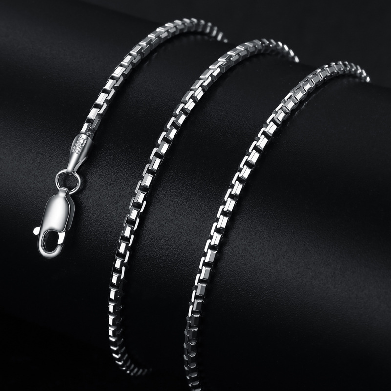 Pure Metal Geometric Box Chain Necklace Silver Color Solid 925 Sterling Silver Polished No Pendant Minimalist Unisex Short Chain Necklace 2mm Fashion Jewelry Gift view 3