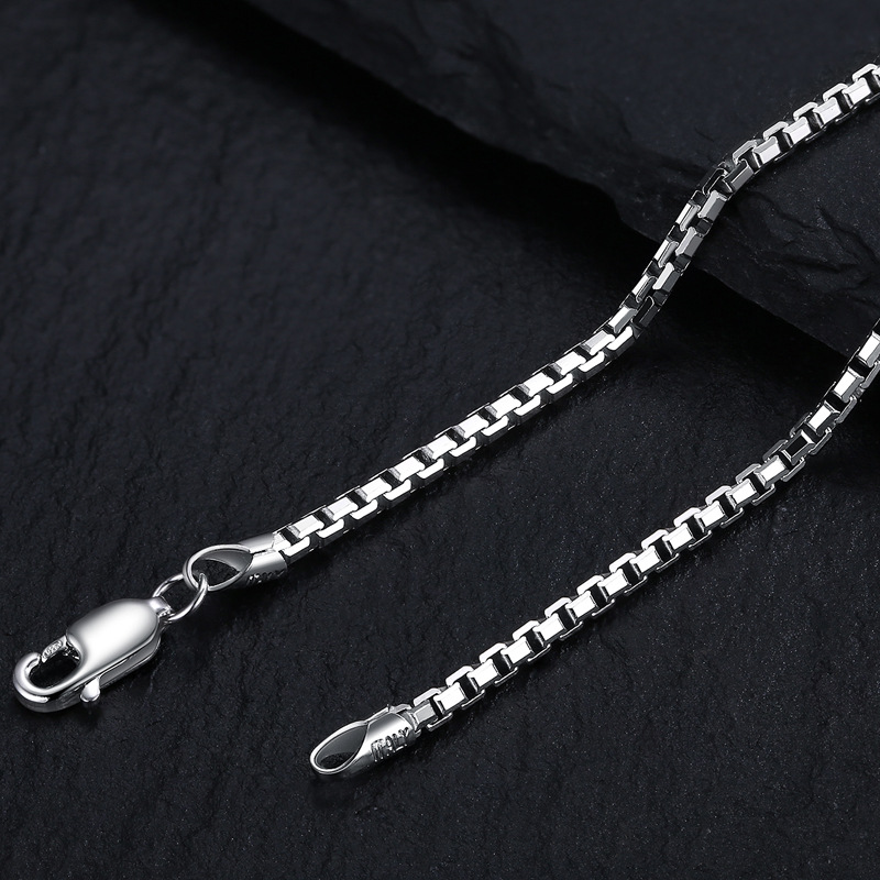 Pure Metal Geometric Box Chain Necklace Silver Color Solid 925 Sterling Silver Polished No Pendant Minimalist Unisex Short Chain Necklace 2mm Fashion Jewelry Gift view 4