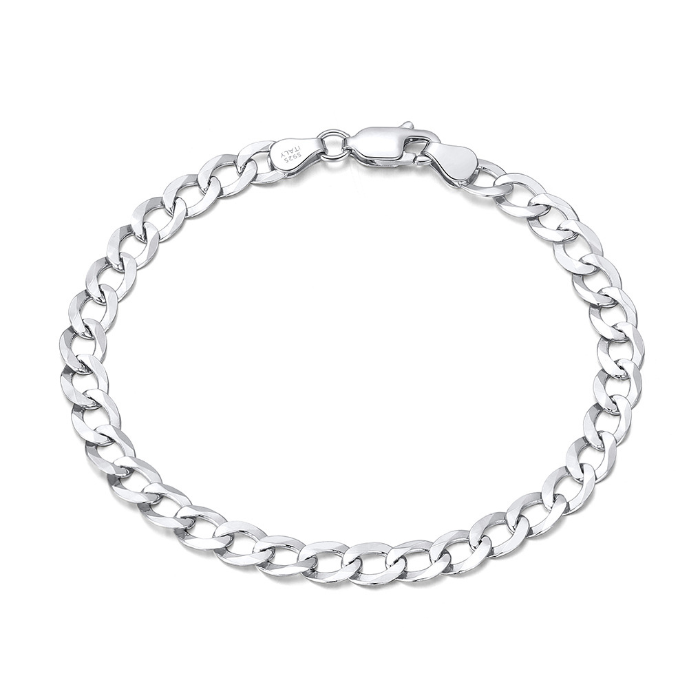 Women Men Modern Fashion Jewelry Minimalist Flat Cuban Link Chain 925 Sterling Silver Bracelet view 2