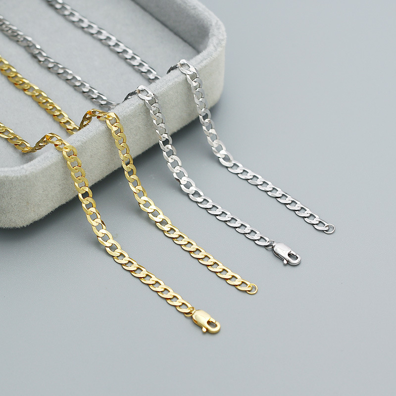 Women Layering Casual Party Modern Vintage Fashion Jewelry Flat Link Chain 925 Sterling Silver Cuban Chain Necklace view 2