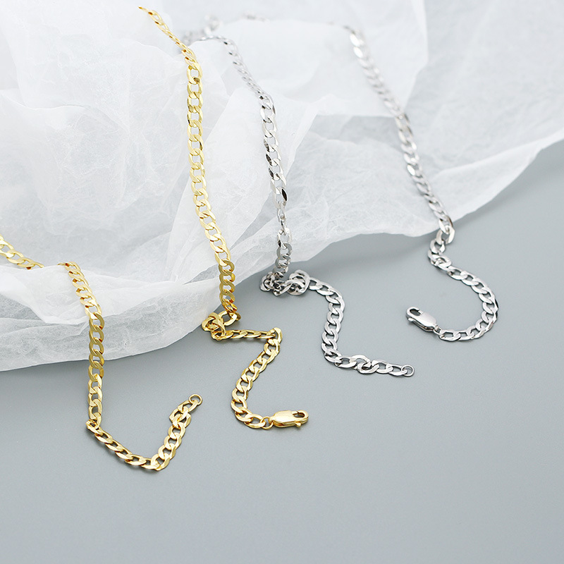 Women Layering Casual Party Modern Vintage Fashion Jewelry Flat Link Chain 925 Sterling Silver Cuban Chain Necklace view 3