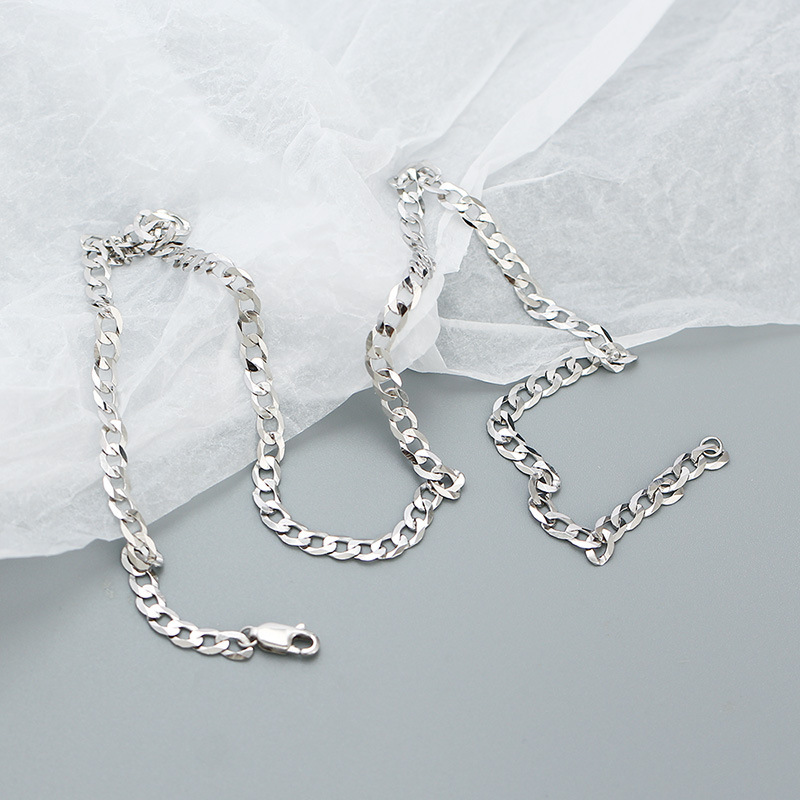 Women Layering Casual Party Modern Vintage Fashion Jewelry Flat Link Chain 925 Sterling Silver Cuban Chain Necklace view 4