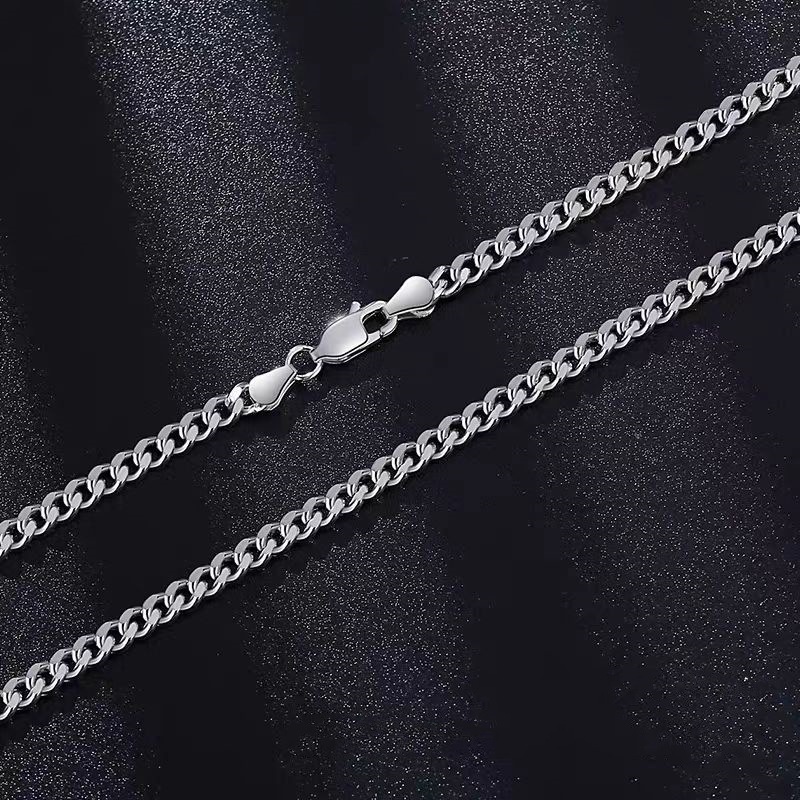 Geometric Side Link Collarbone Chain 925 Sterling Silver Cuban Chain Necklace view 3