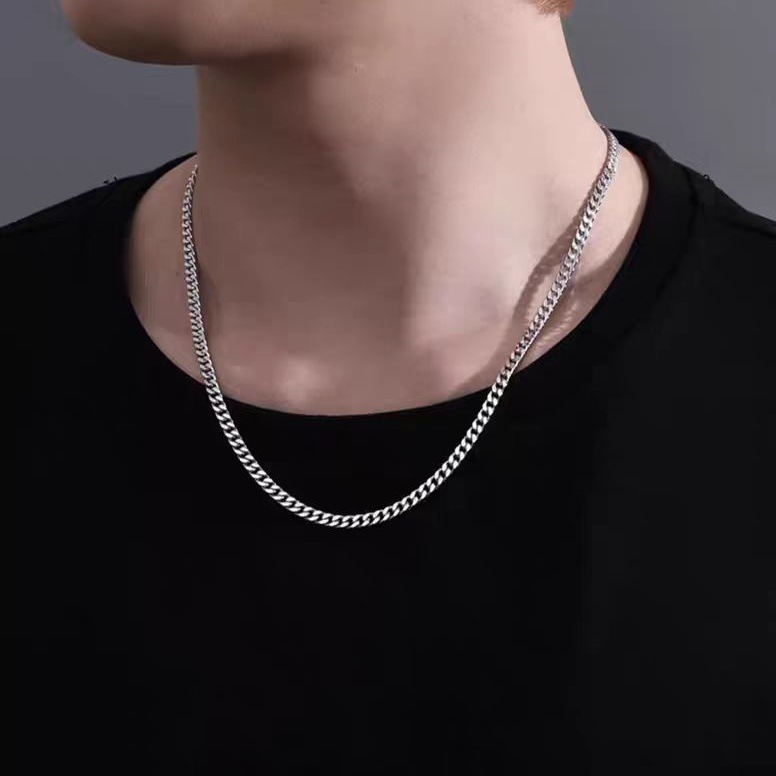 Geometric Side Link Collarbone Chain 925 Sterling Silver Cuban Chain Necklace view 4