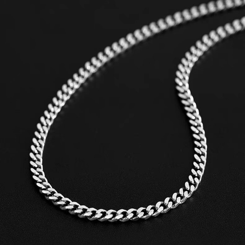 Geometric Side Link Collarbone Chain 925 Sterling Silver Cuban Chain Necklace view 5