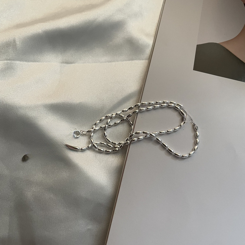 Polished Modern Olive Silver 925 Sterling Silver Minimalist Adjustable Collarbone Bead Chain Necklace view 5