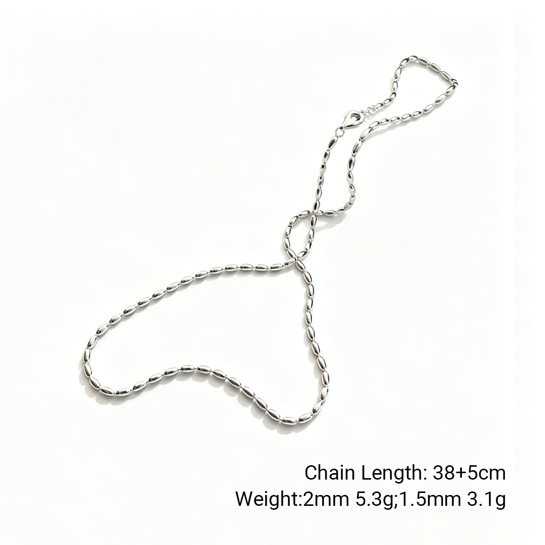 Polished Modern Olive Silver 925 Sterling Silver Minimalist Adjustable Collarbone Bead Chain Necklace view 6